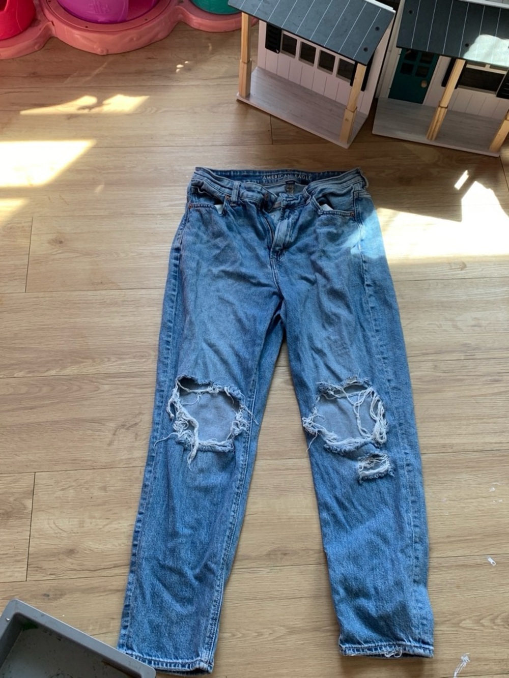 American Eagle Outfitters Distressed Boyfriend Jeans - Light Blue & Medium Blue